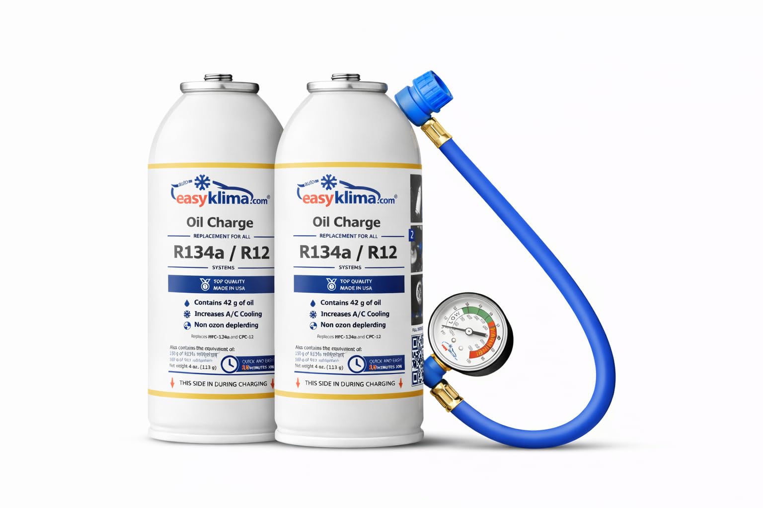 EasyKlima R134a 3in1 Set 2x Oel mit Schlauch und Manometer fuer Auto Klimaanlage