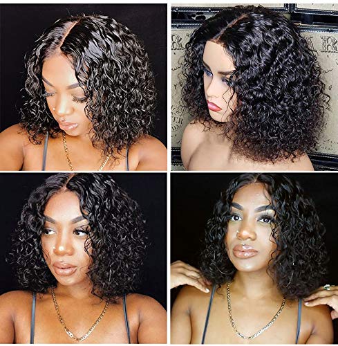 Fine Plus 150% Density Curly Human Hair Wigs For Black Women Brazilian Human Hair Glueless Wig Short Curly Human Hair Wigs For Women Natural Black Wig With Middle Part Lace 12 Inch #TOP6