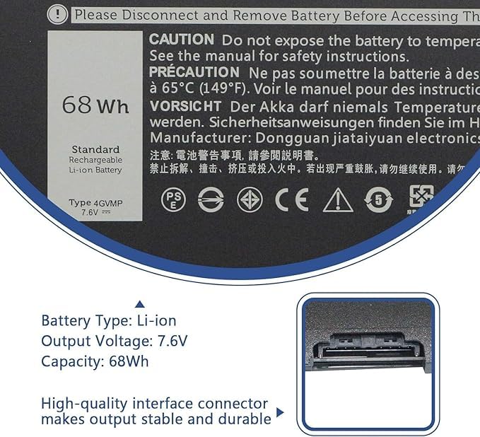 Image of 4GVMP Laptop Battery Compatible for Dell Latitude 5400 E5400 5500 E5500, Precision 3540 M3540 / 7590 7591 7791 2-in-1 1RF7WM 9JRYT 09JRYT 09JRYRY 0X77XY 0C5GV2 Laptop Battery