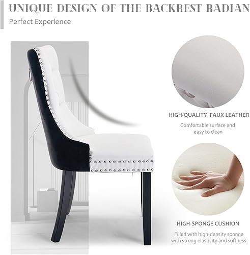 Miniatura 3 de SoarFlash Juego de 4 sillas de comedor de cuero, sillas laterales con respaldo alto, silla lateral tapizada moderna con anillo trasero de botón,