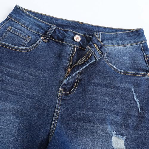 Image of THUNDER STAR Women Mid Rise Ripped Stretchy Jeans Shorts Frayed Raw Hem Casual Denim Shorts
