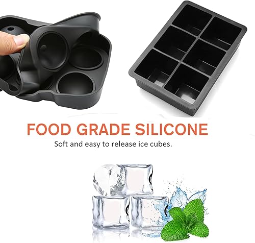 Miniatura 4 de Bandejas para cubitos de hielo (juego de 2), molde redondo para hacer bolas de hielo con tapa y bandeja cuadrada de esfera grande, moldes para