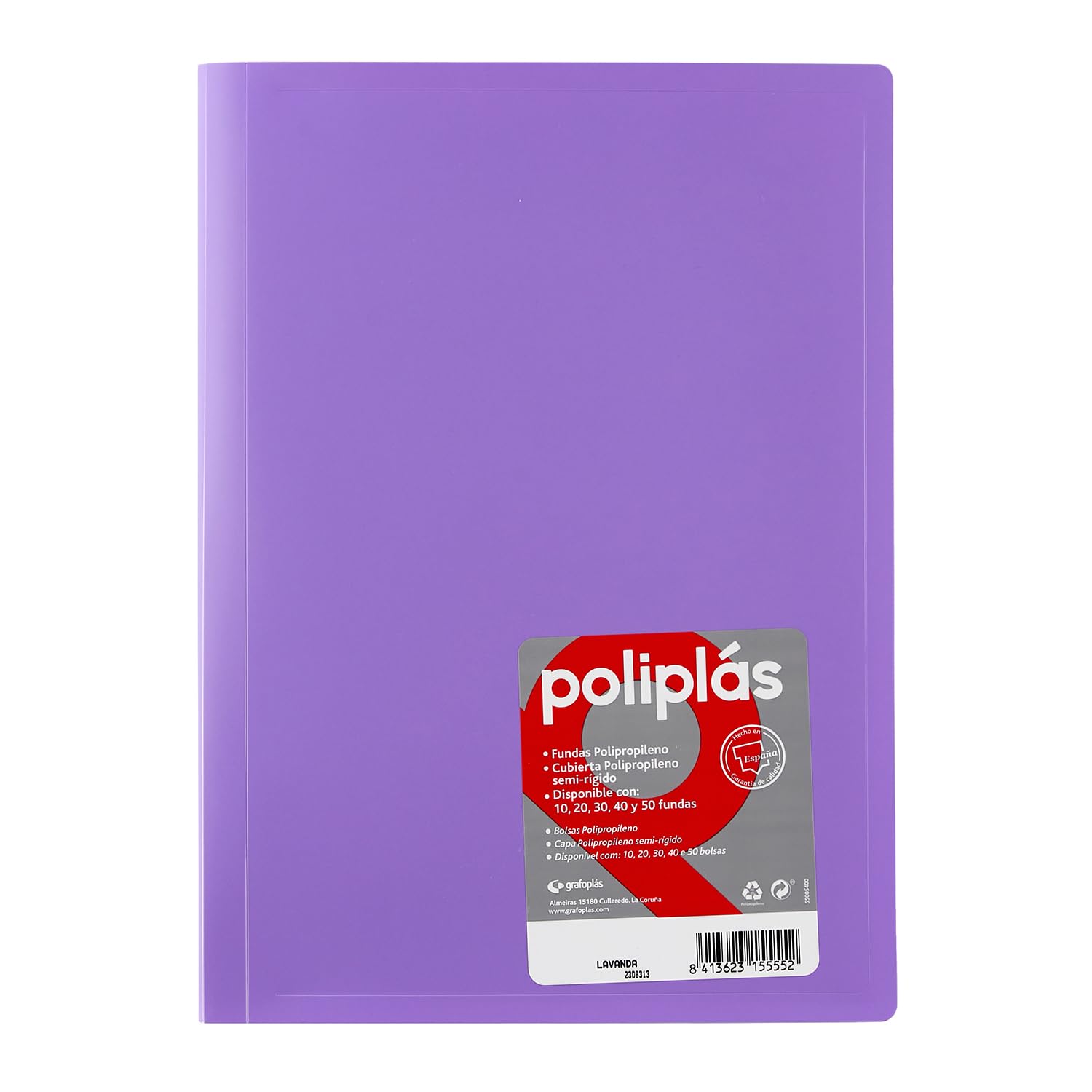 Grafoplas I Folder with Plastic Sleeves I 30 Transparent Sleeves I Size DIN A4 Lavender I Series Polyplas Opaque I Made in Spain I Flexible Covers I Large Storage Capacity