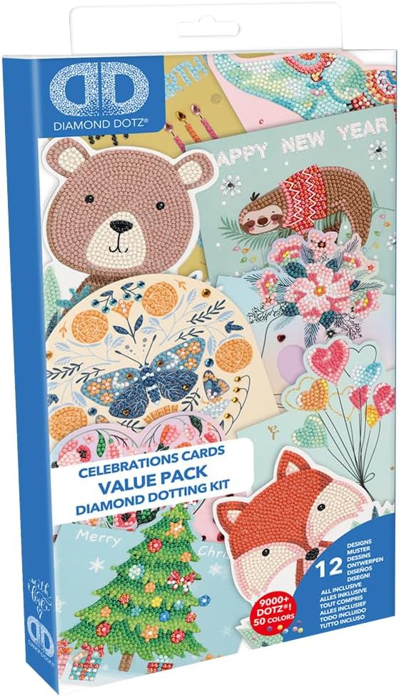 DIAMOND DOTZ Variety Value Pack 12 Diamond Art Cards, Handmade Diamond Painting Cards Kit, Handmade Greeting Cards Kits for Holiday Notes and Special Occasions