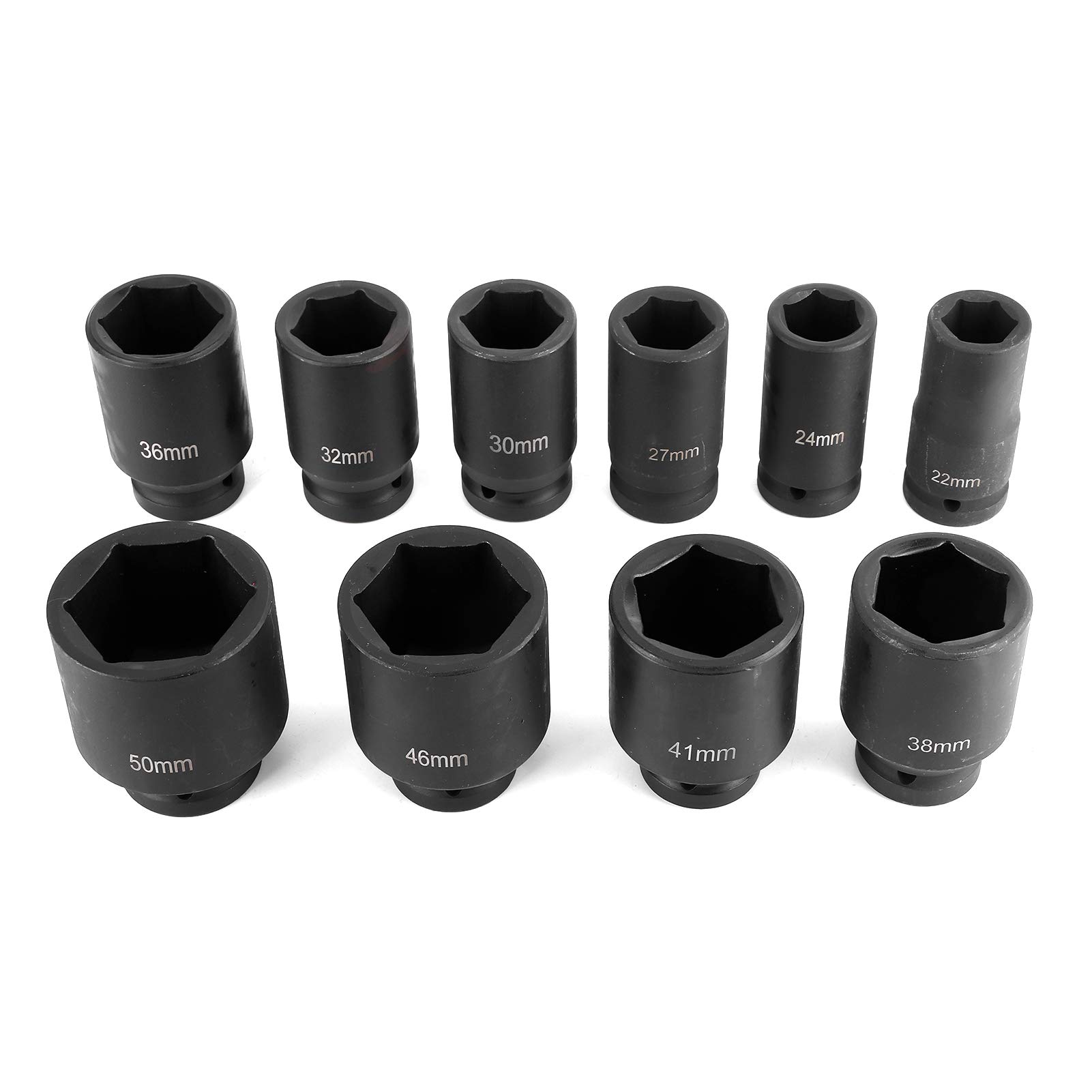 Zestaw Nasadek Udarowych, Stal Chromowo-molibdenowa, 3 4-calowe, Głębokie, Metryczne, 6-punktowe Nasadki, 10 szt. 22 Mm do 50 Mm, długość 80 do Użytku w Warsztatach Samochodowych
