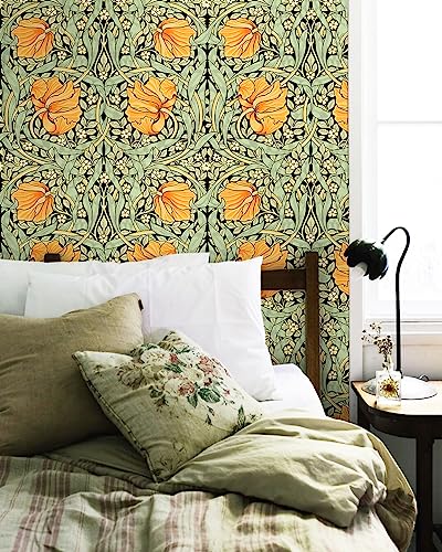 Papier peint floral vintage William Morris vert jaune 45cm x 3m