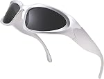 FEISEDY Futuristic Envelopper autour des lunettes de soleil Ovale Cool Y2K Cadre épais de Visière Vintage 90s pour les hommes Femmes B2951