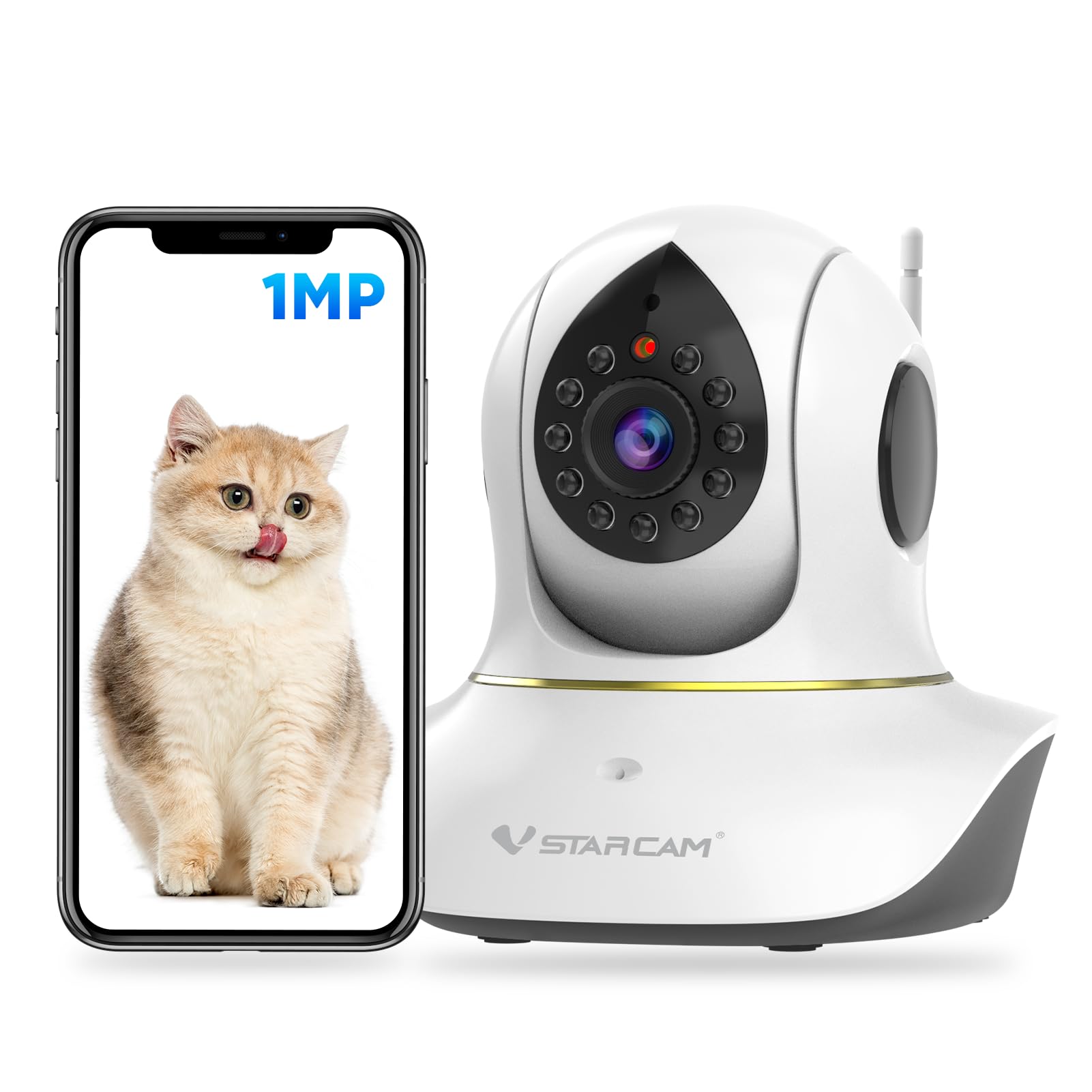 VSTARCAM 720P telecamera per gatti, telecamera interattiva per cani e gatti con app per cellulare, visione notturna a infrarossi, rilevamento del movimento, audio bidirezionale, telecamera per cani da