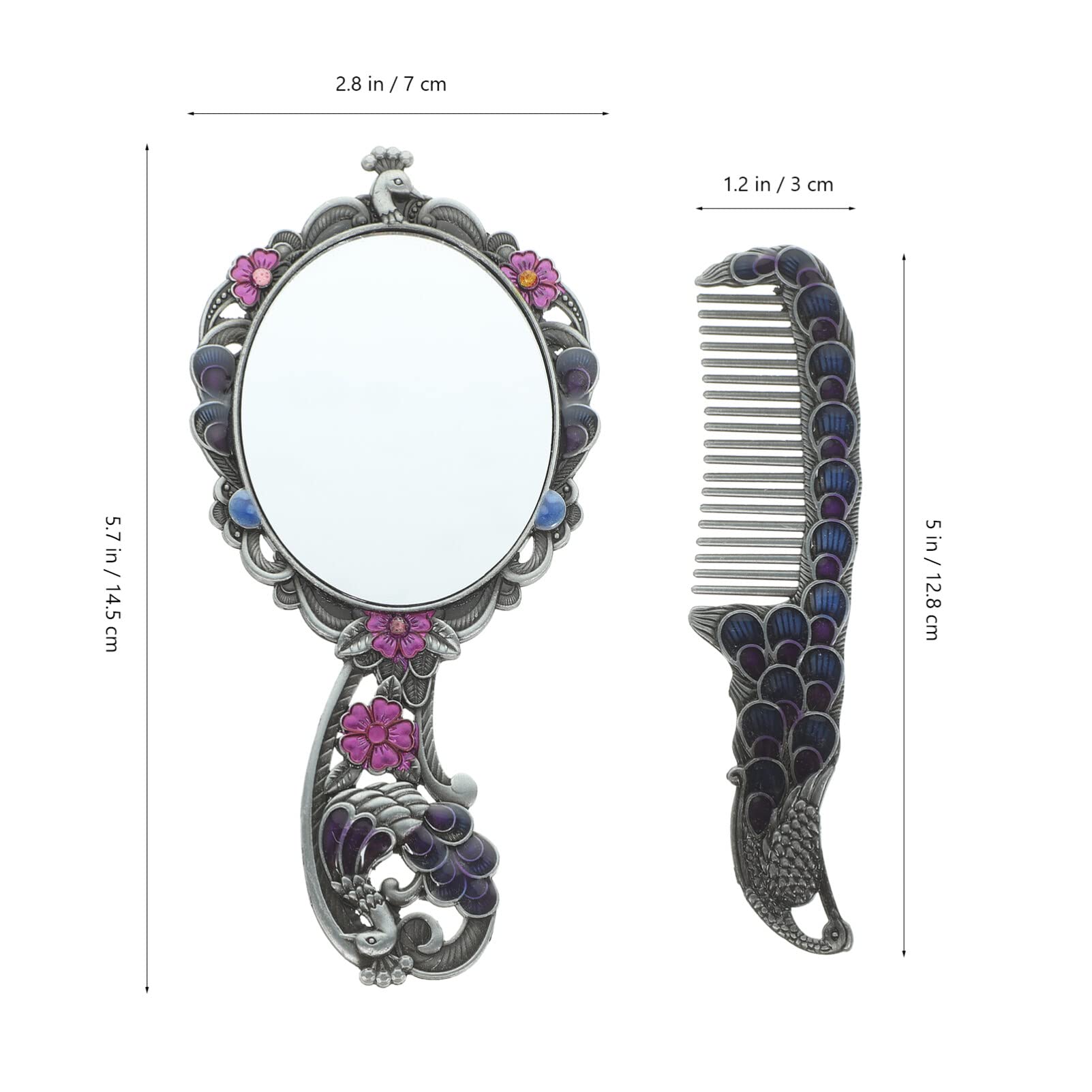 Specchio da Parete per Bagno, 1 Set Set di pettini per specchi antichi Specchio cosmetico Decorativo in Metallo Specchio per Trucco portati