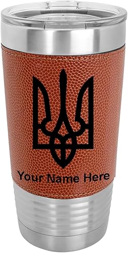 Vista 50 de LaserGram 20oz Vacuum Insulated Tumbler Mug, Flag of Ukraine, Personalized Engraving Included (Faux Leather, Gray)