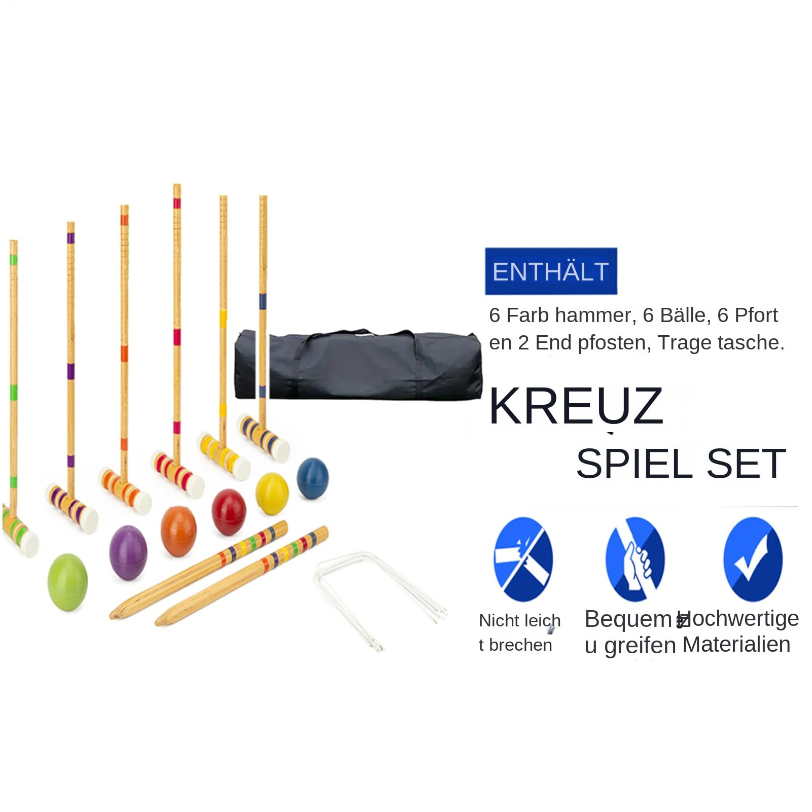 Krocket -Set für Erwachsene, Krocket -Set,Lustige Ballspiele mit Bällen und Tragetasche | Wiederverwendbares hölzerne Bowling -, Outdoor - für Männer, Frauen
