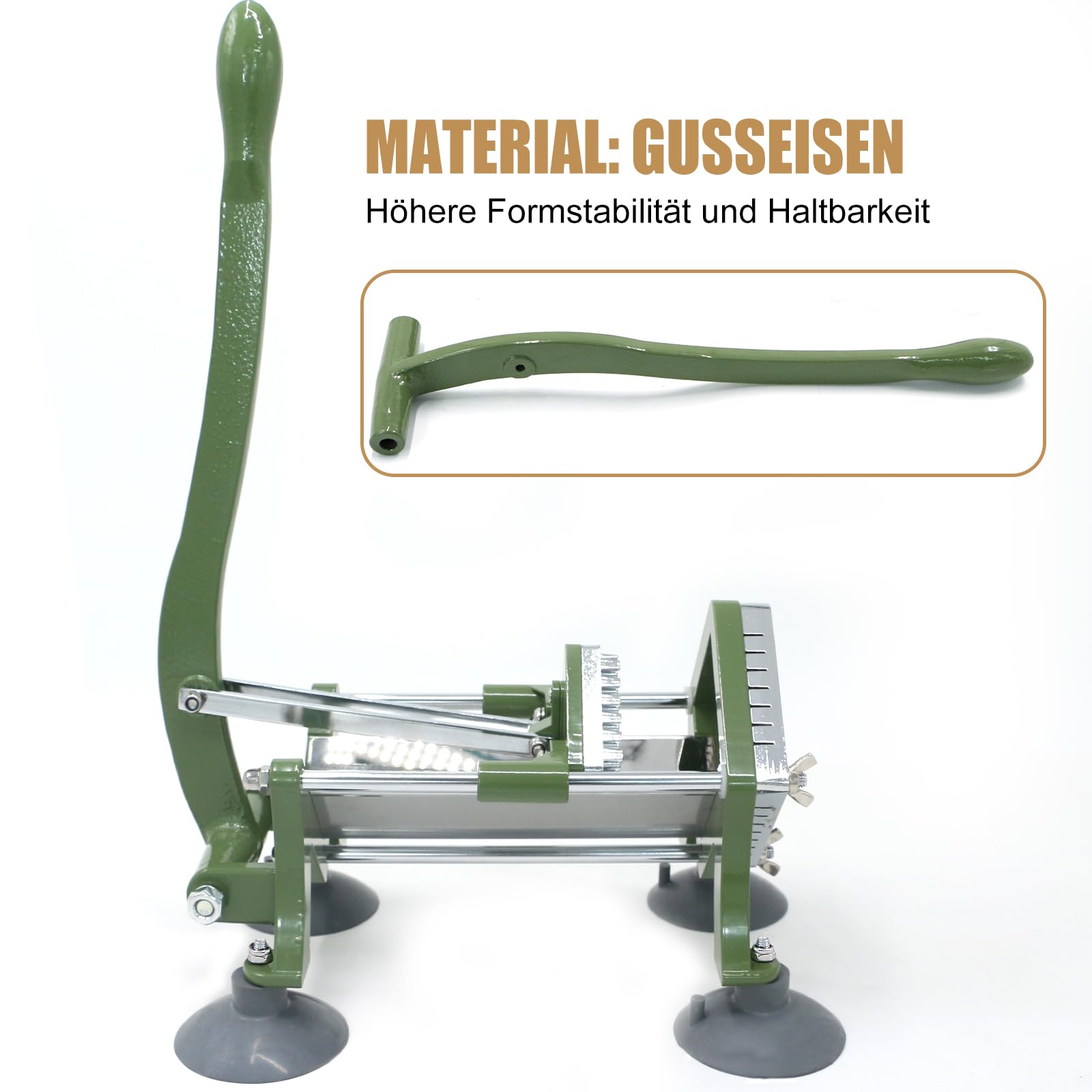 Pommes Frites Schneider Commercial Manuell Pommesschneider Professioneller Saugfüßen Komplettset French Fries Cutter mit Schwerem Gusseisen-Griff und 3/8" (10x10mm) Klinge