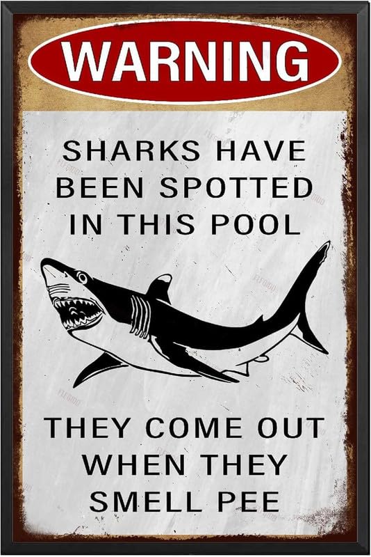 Aluminum Tin Signs Swimming Pool Sharks Danger Warning Tin Sign Vintage Art Wall Decor Sign for Home Bar Pub Cafe Farm Room 8x12 Inch
