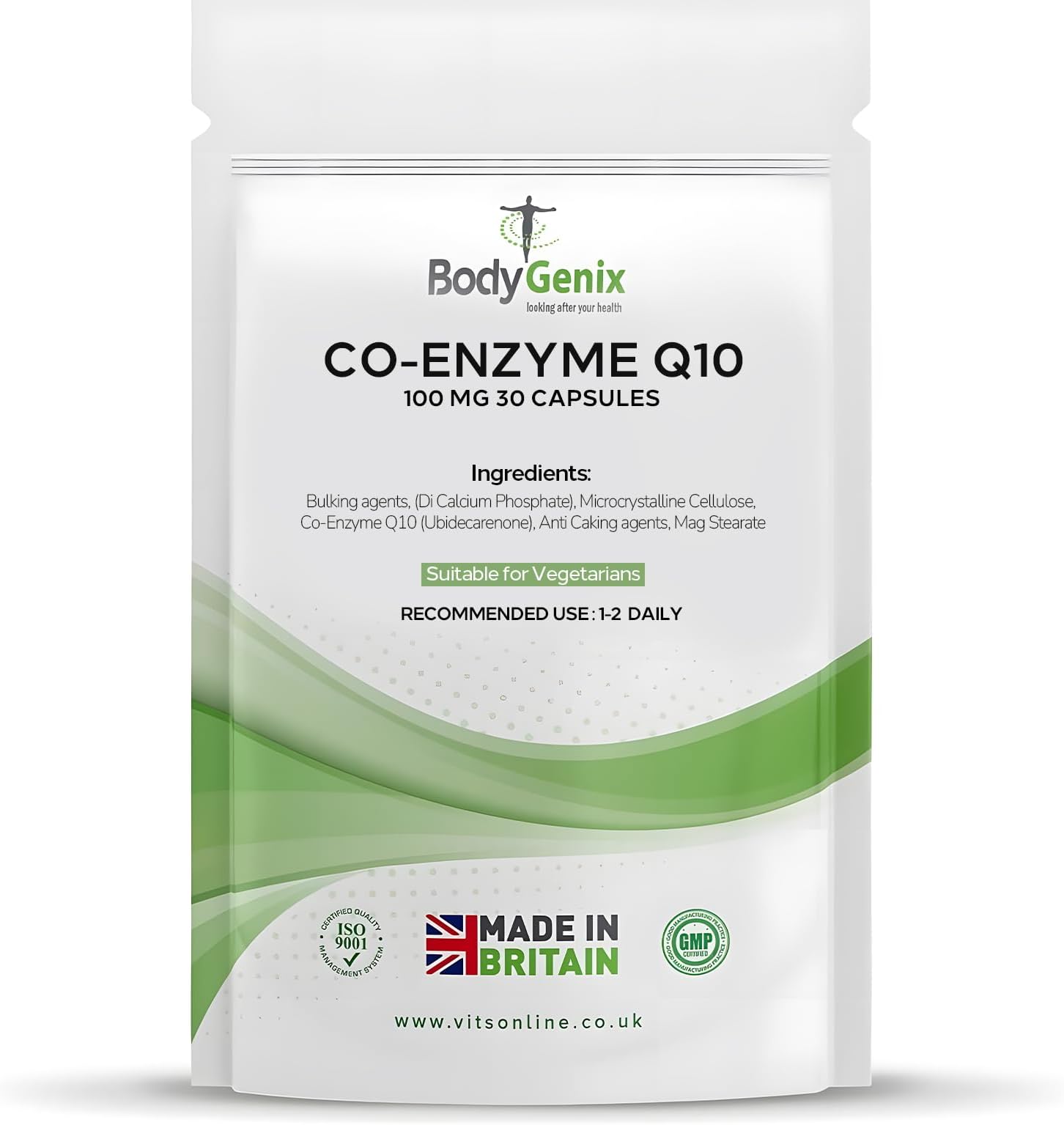 Bodygenix Co-Enzyme Q10 100mg Capsules - Natural Super Food Supplement for Healthy Heart Joints Immune System - 1 Months Supply 30 Capsules Supplement