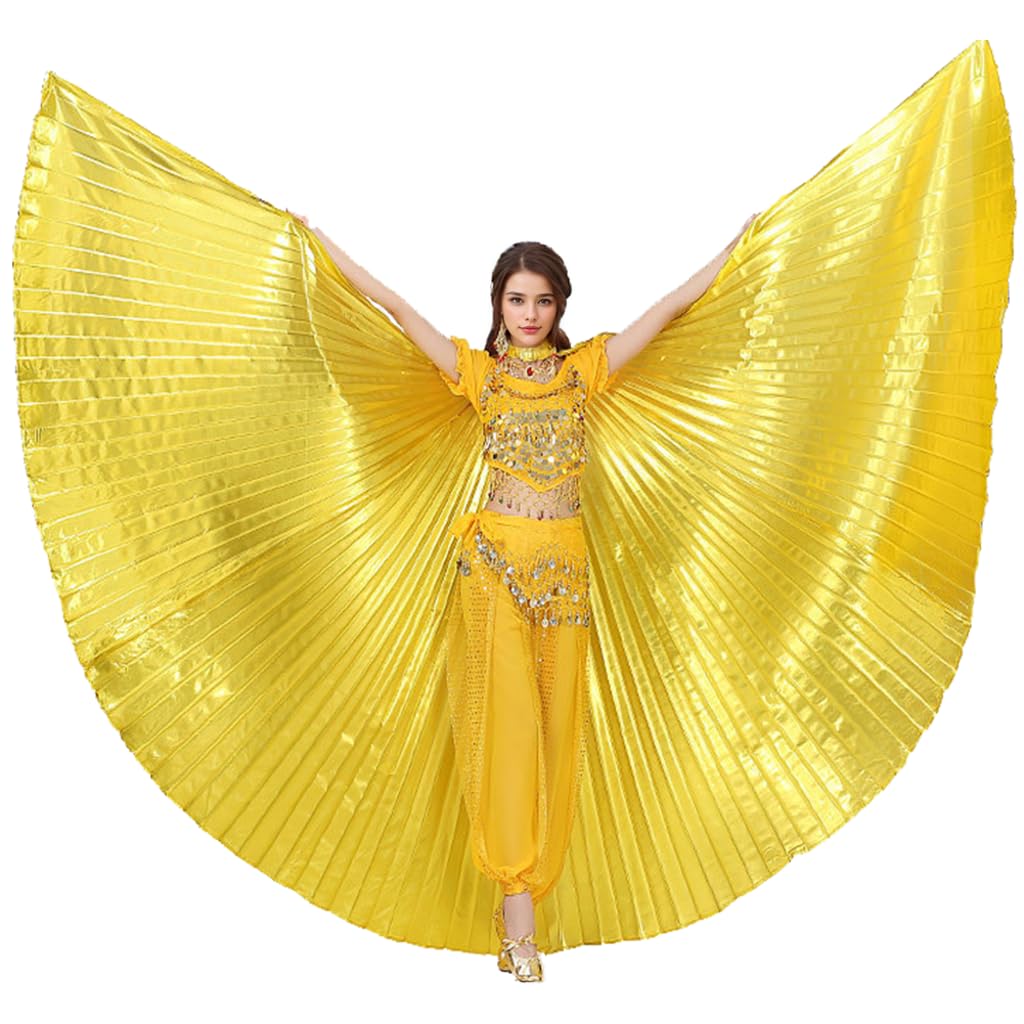 Leemiman Women's Gold Belly Dance Opening Wings For Halloween Christmas Party Professional Belly Dance Costume Wings With Sticks