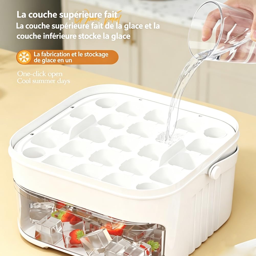 Mini Machine à Glaçons Portable Avec Couvercle Et Bac De Rangement – 50 Glaçons, Modèle 2026 à Extraction Par Simple Pression, Poignée Cachée, Idéale Pour Cocktails (B)