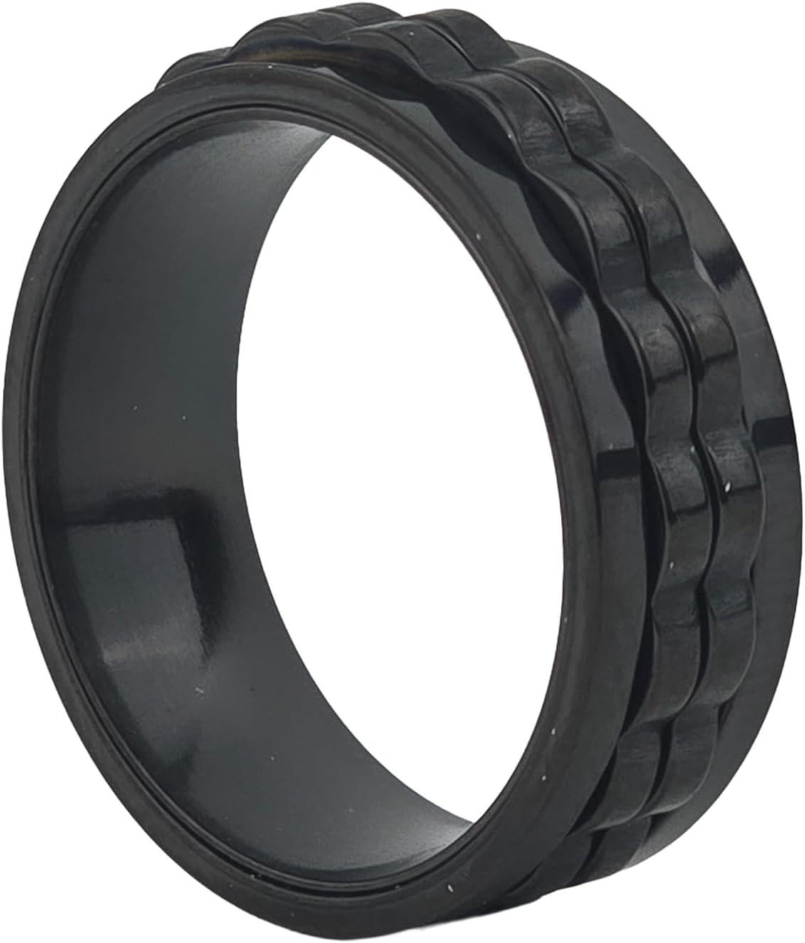 Mens Black Fidget Spinner Ring | Rotating Band Statement Ring for Boys and Men | Stylish Fashion Jewellery