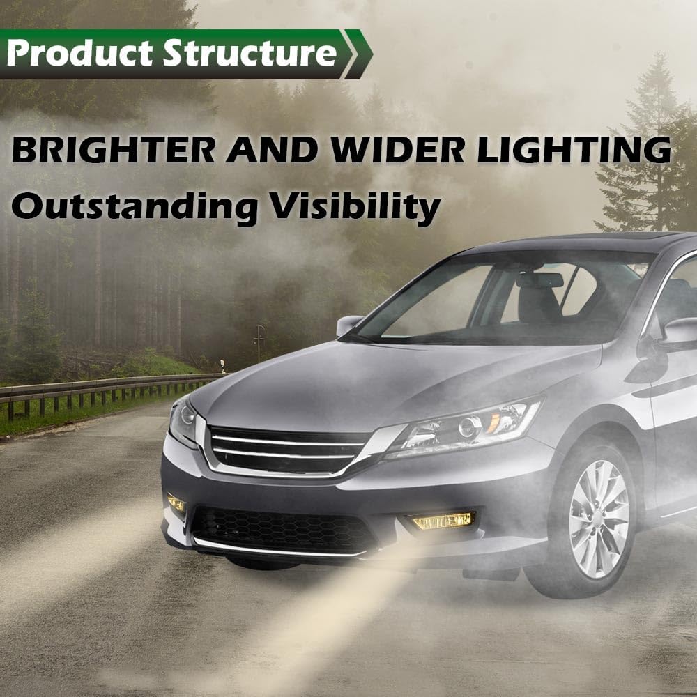 LQI Fog Lights Assembly w/Bulbs Compatible with Honda Accord Sedan 2013 2014 2015 Left & Right Front Bumper Fog Lamps Luces antiniebla, Yellow Lens, HO2592132