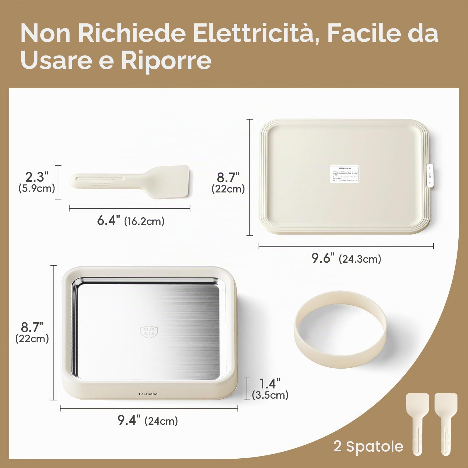 Gelatiera arrotolata, vassoio per gelato istantaneo con coperchio e 2 spatole, piastra fredda in acciaio inossidabile di alta qualità per uso alimentare, senza elettricità, per divertenti