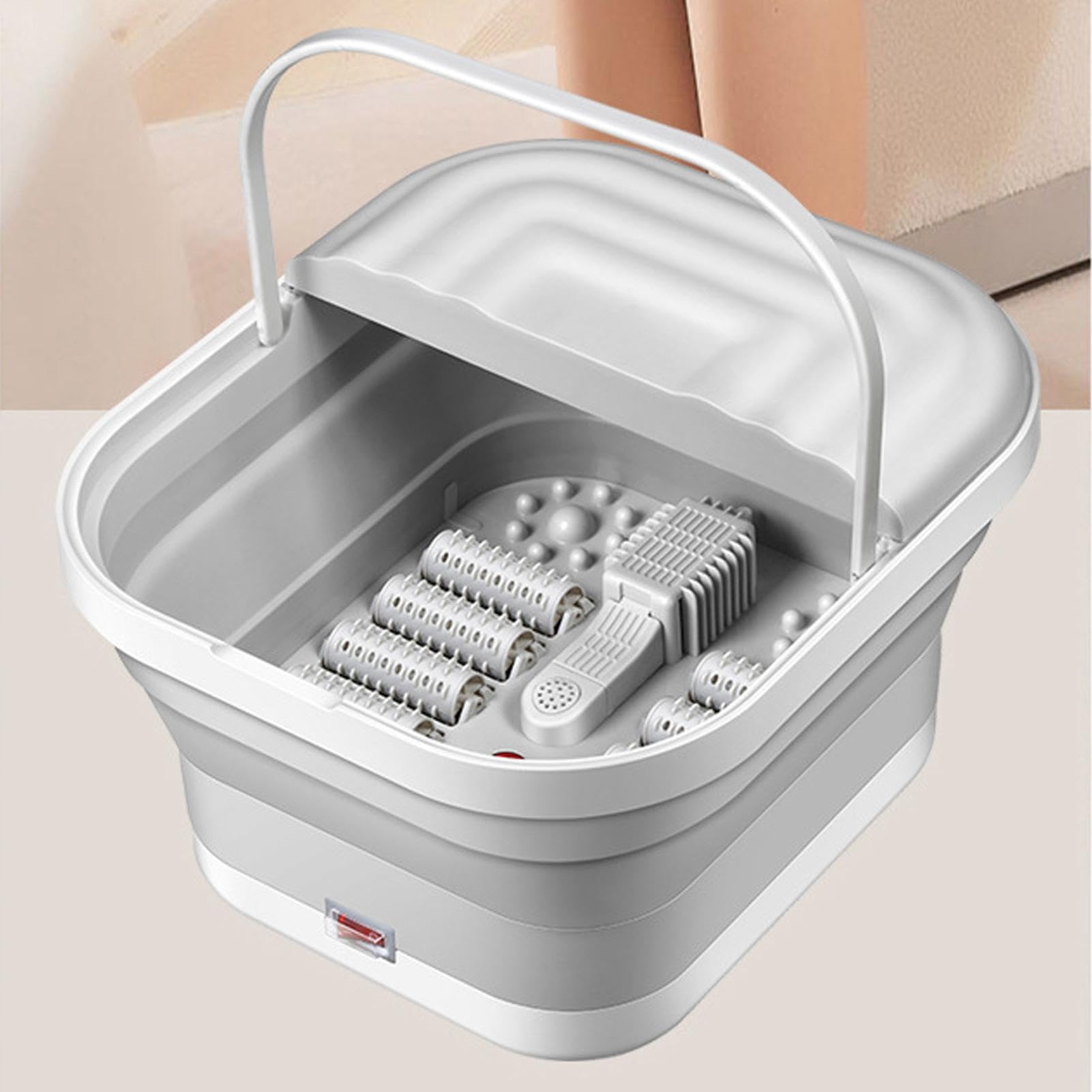 Baño de pies eléctrico con calefacción, función de calefacción | plegable, para remojar los pies, portátil, masajeador, luz , hogar