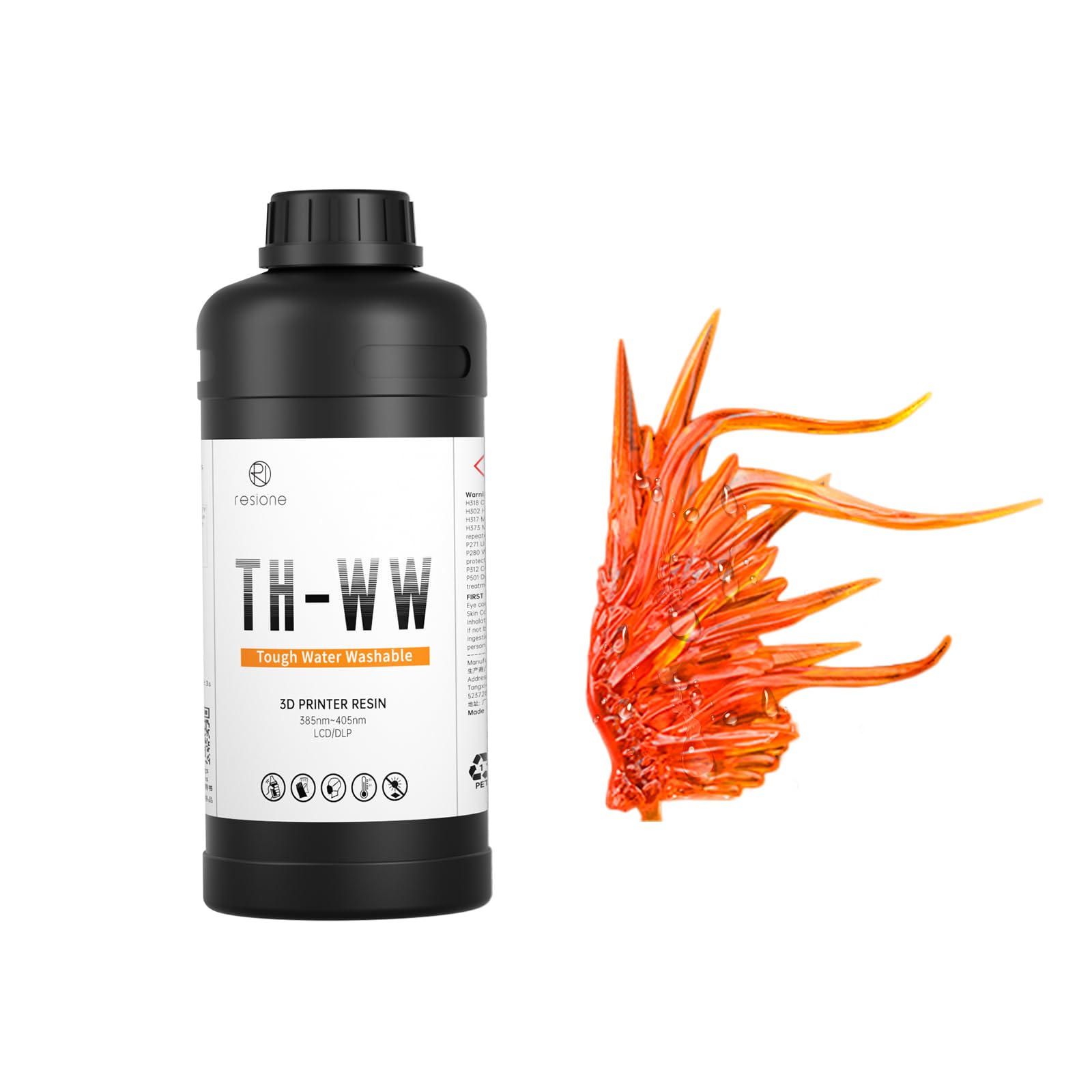 RESIONE 3D Resin Water Washable: TH-WW Transparent Tough Resin 3D mit Dauerhaft rissbeständig für Miniaturen/Animations-Spezialeffektteile - Flammenorange 1000g