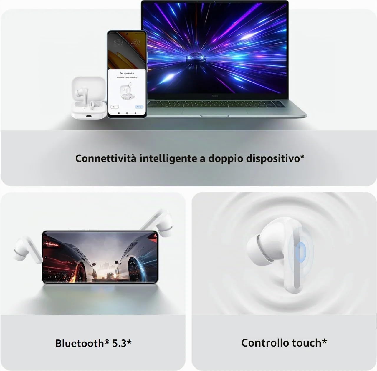 XIAOMI Redmi Buds 5, auricolari con riduzione del rumore con AI, fino a 40 ore di autonomia, connessione due dispositivi, altoparlante 12,4 mm, app Earbuds, nero