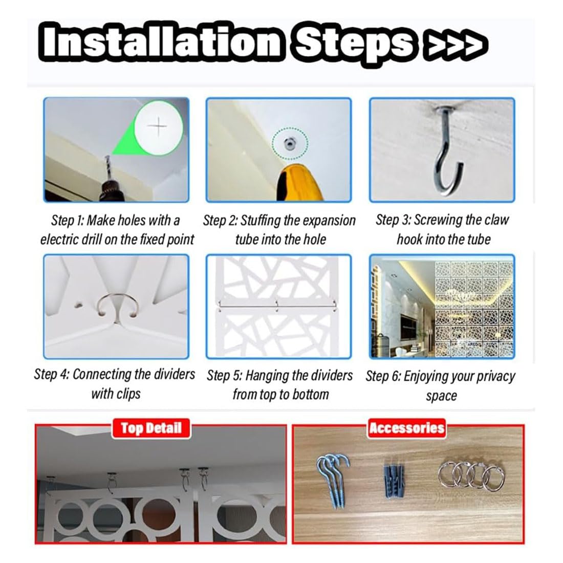 Lot de 40 panneaux de séparation suspendus en PVC pour bureau simple et intérieur - Séparateurs de pièce - Réduction du bruit acoustique
