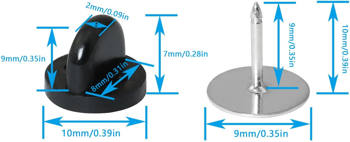 100PCS 8x10mm Butterfly Shaped Hat Pin DIY Handmade Brooch Clasp Jewellery Accessories Plastic Round Buckle for Securing Badges and Name Tag