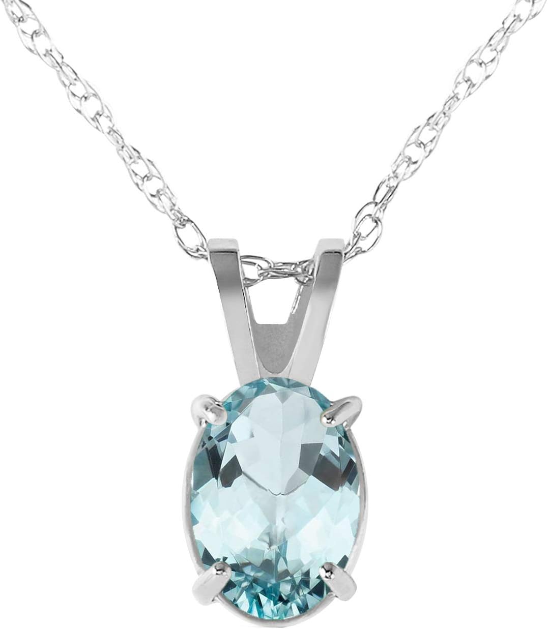 Galaxy Gold GG 14K Solid Gold Natural Aquamarine Oval Pendant Necklace for Women - 0.75 Carat March Birthstone, Stone of Courage, 14-24 Inch