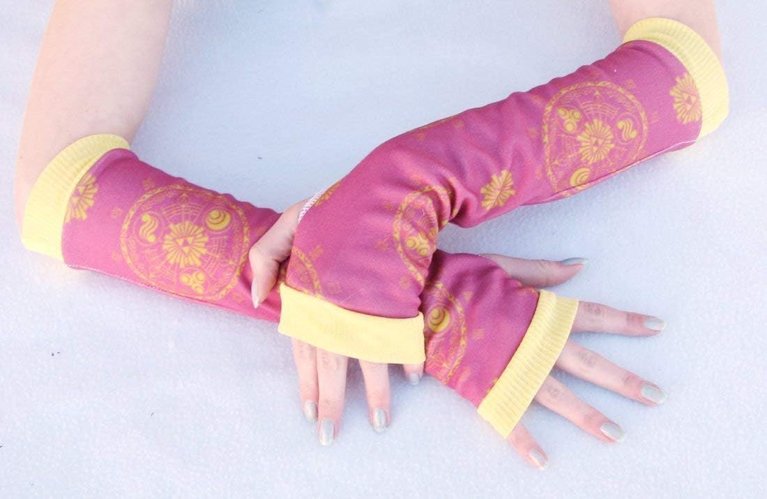 Pink Yellow Arm Warmers Gloves Cosplay Video Game