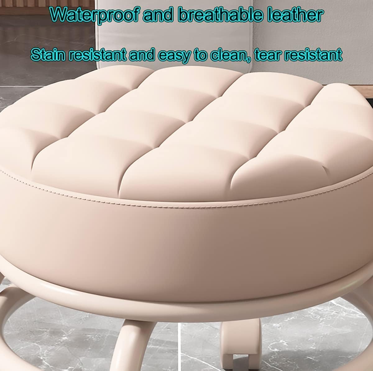 ALturN Roller seat Low Stool,Round Stool with Wheels Low Rolling Stool with 360°Swivel Wheels, PU Leather Seat Stool Chair for Home Office Garage Shop Fitness Sport,(Grey 1PCS) (Color : Green)