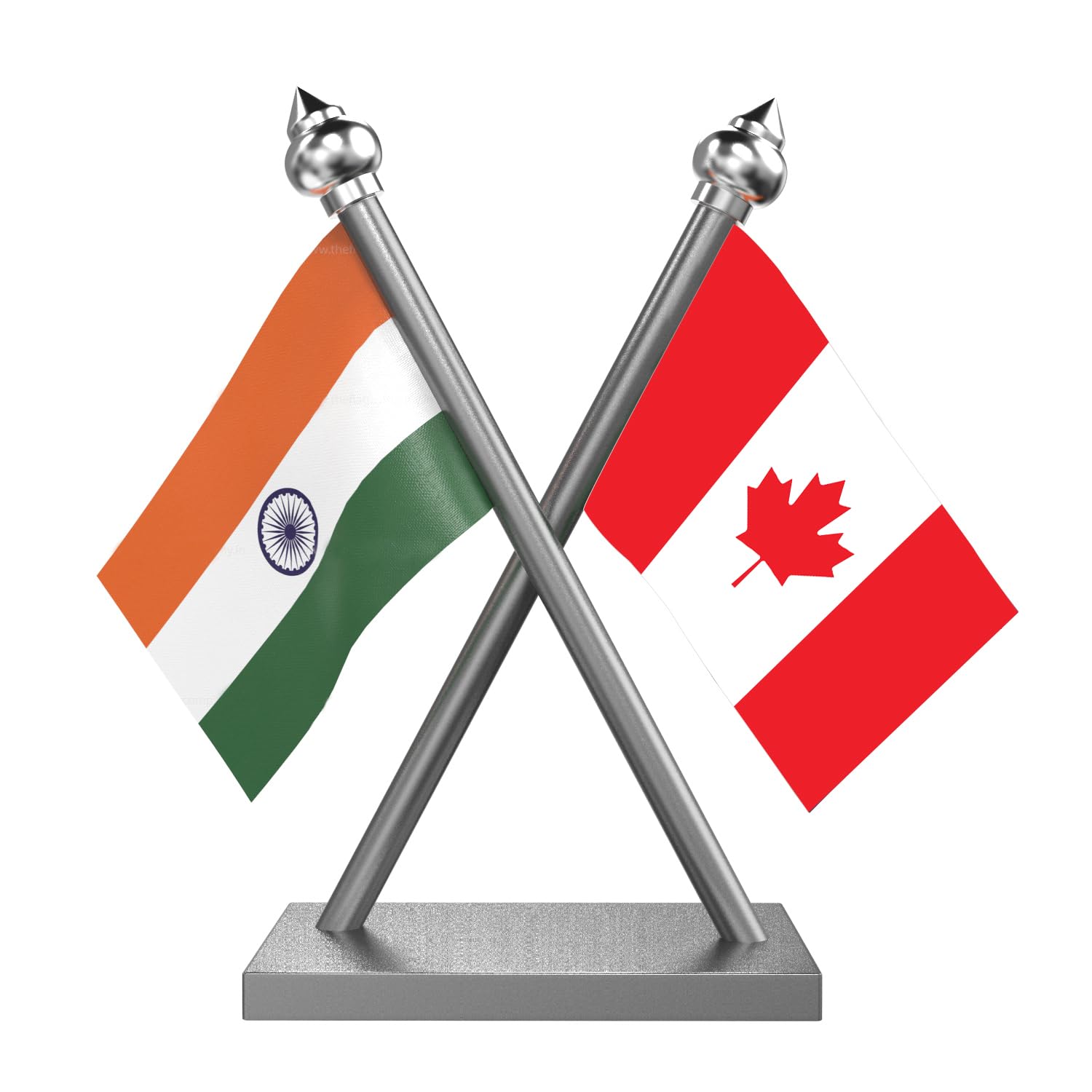 The Flag Company India & Canada Car Dashboard Flag 2x3 Inch Premium Flags with Stainless Steel Pole & Base | Compact Dual Display for Car Interiors & Desks