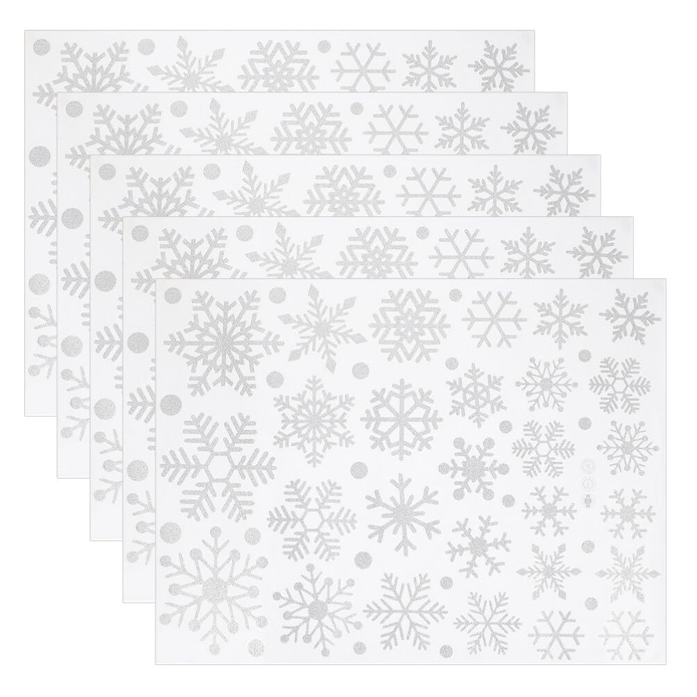 BESTonZON 5blätter Schneeflocken Sticker für Fensterdekoration Weihnachts Fensteraufkleber aus Selbstklebendem Material Weihnachtsdeko Schneeflocken für Glasfenster Festliche