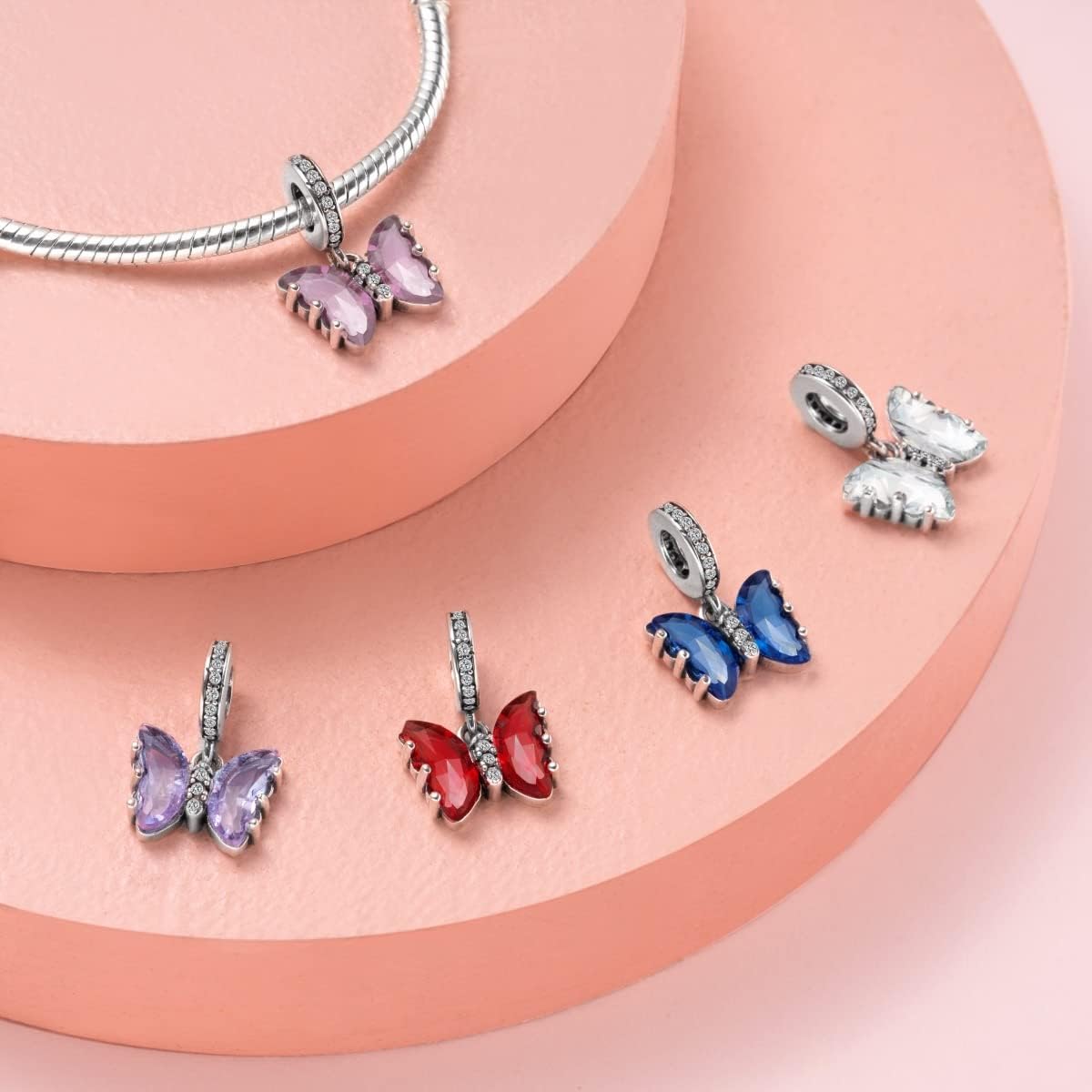 Butterfly Charms for Bracelets, 925 Sterling Silver Butterfly Dangle Charms for Charm Bracelets and Necklaces with Multicolor 5A Cubic Zirconias, Birthday Mothers Valentines Day Jewelry Gifts for Women - Image 5