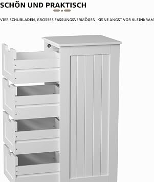 Bathroom Floor Cabinet Wooden Shelf with 4 Drawers Freestanding Cabinet Chest for Living Room Bedroom and Entrance 30 x 30 x 82 cm