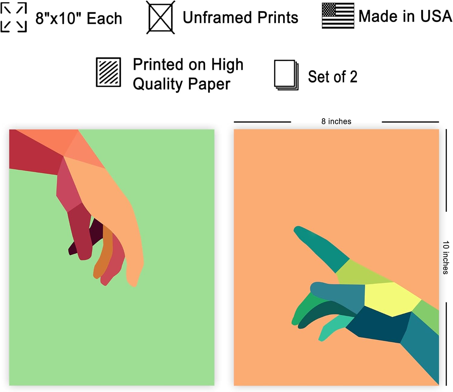 Poster Master 2-Piece Hands Reaching Out Poster - Hands Print - Abstract Art - Pop Illustration - Colorful Visual - Great Living Room or Kids Room Wall Decor - 8x10 UNFRAMED Wall Decor