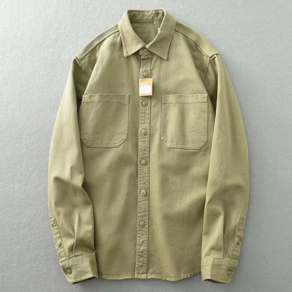 [Adhdyuud] メンズカジュアルボタンダウンシャツ長袖ミリタリーコットンワークウェアオーバーシャ​​ツ付きチェストポケット