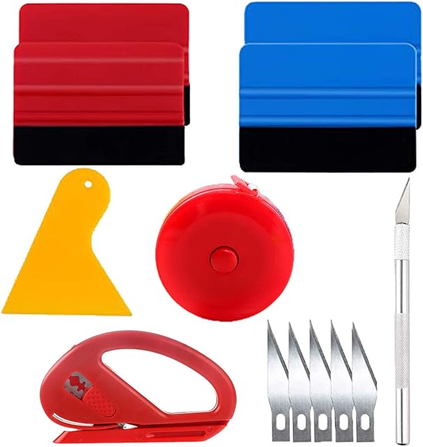 Fantasyon 13 Pcs Car Vinyl Wrap Tool Kit, Wrap Squeegee Tool Kit Wallpaper Smoothing Tool Kit with Cutting Tool Felt Squeegee Hard Scraper for Car Wrapping and Install Wallpaper