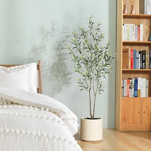 Miniatura 8 de LOMANTO Olivos artificiales, olivos artificiales de 5 pies de alto para interiores, árbol de seda de olivo sintético, plantas de olivo grandes con