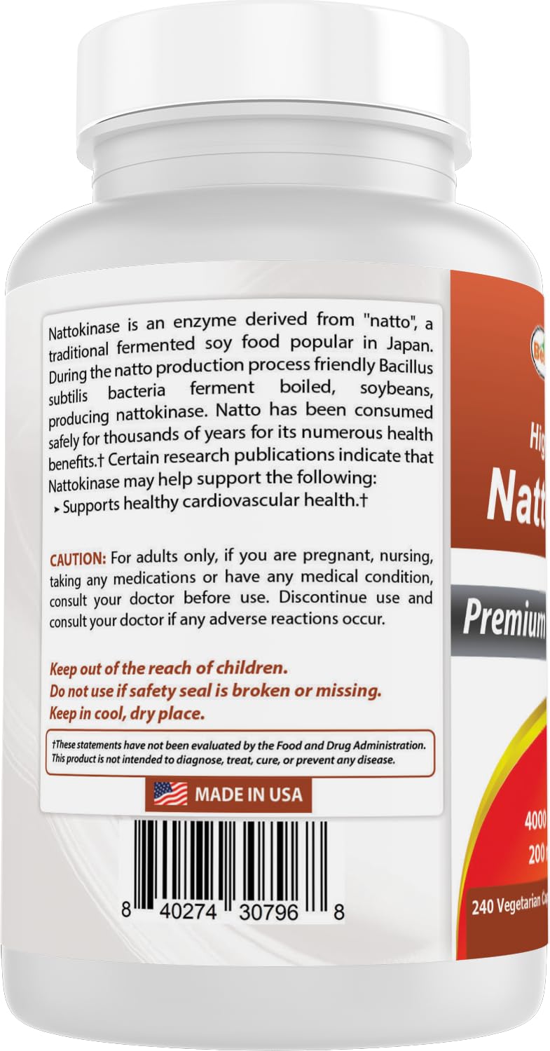 Best Naturals High Potency Nattokinase 4000 FU Per Serving/ 200 mg per Serving, 240 Vegetarain Capsules. Non-GMO, Gluten Free. — Amazon image 7