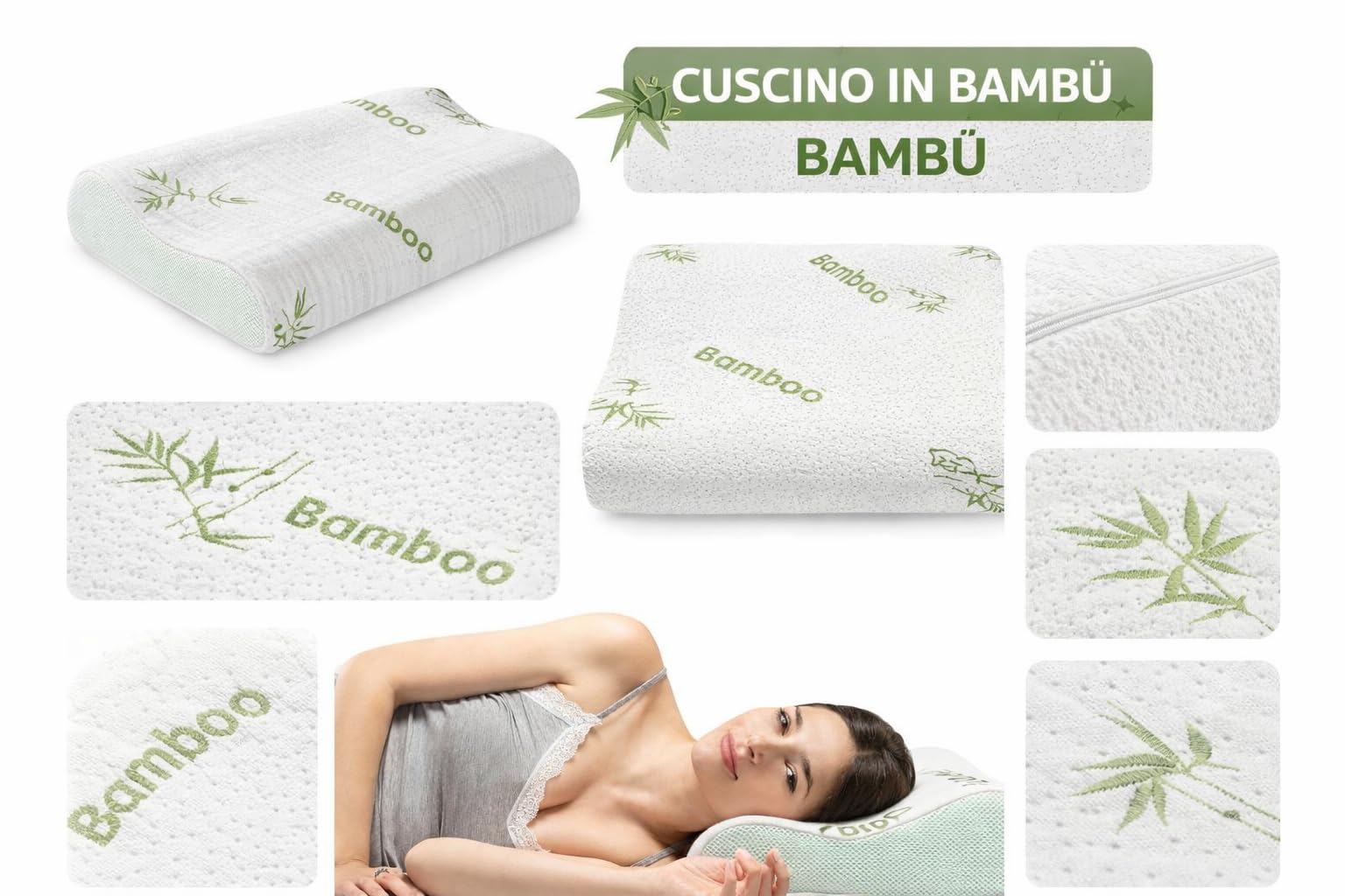 Cuscino Cervicale Memory Foam per Dormire Ortopedico Aloe Vera Guanciale a Doppia Onda Ideale per Supporto al Collo Ergonomico Traspirante Antirussamento Anallergico Federa Bamboo Lavabile