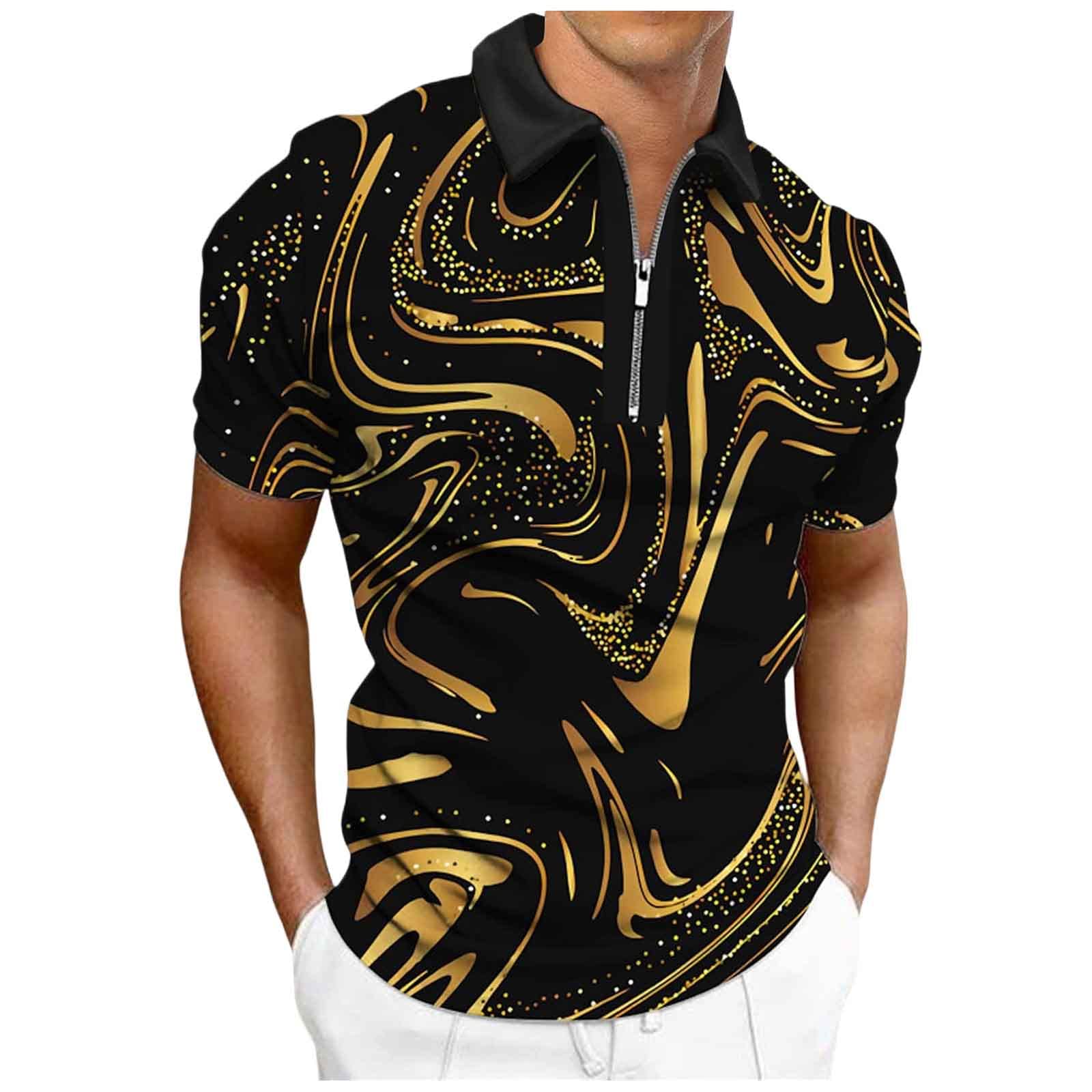 Men's Short Sleeve Zipper Shirts Slim Fit Printed Golf Polo Shirt Tops Casual Comfy Shirts for Men