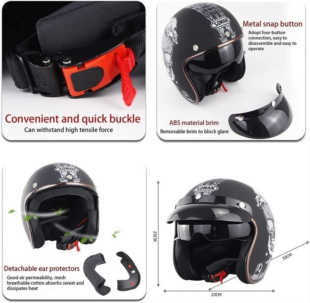 Retro Motor Half Shell Helm Vintage Open Helm Mannen en VrouwenMotor-Bike Scooter Retro Chopper Pilot Bromfiets Helmen met Vizier DOT Goedgekeurd (55-60cm Retro Motor Half Shell Helm Vintage Open Helm Mannen en VrouwenMotor-Bike Scooter Retro Chopper Pilot Bromfiets Helmen met Vizier DOT Goedgekeurd (55-60cm