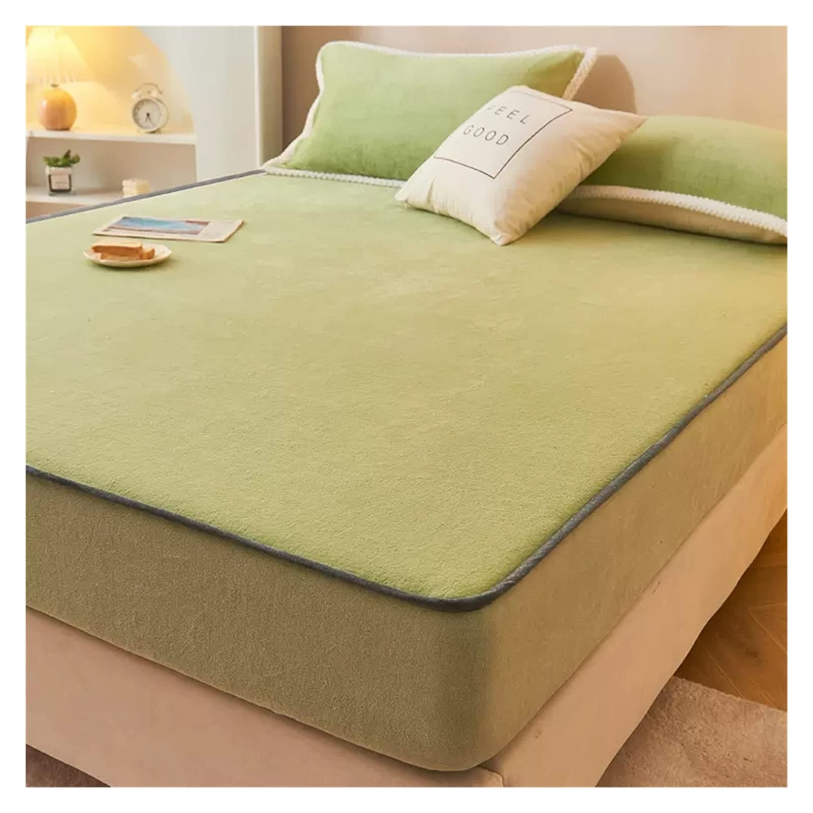 Bettlaken,Spannbettlaken,Matratzenschoner,Bettüberwurf,Verdicktes Flanell Einzelbett Spannbettlaken Verdickung Im Winter rutschfest Waschbar (Color : Green, Size : 120x200cm)
