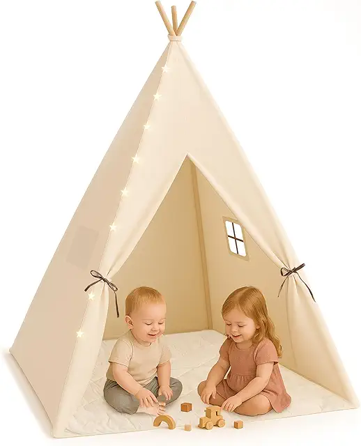 Indiluc Tienda Tipi Infantil con Colchón y Luces LED - Casita de Juego y Descanso
