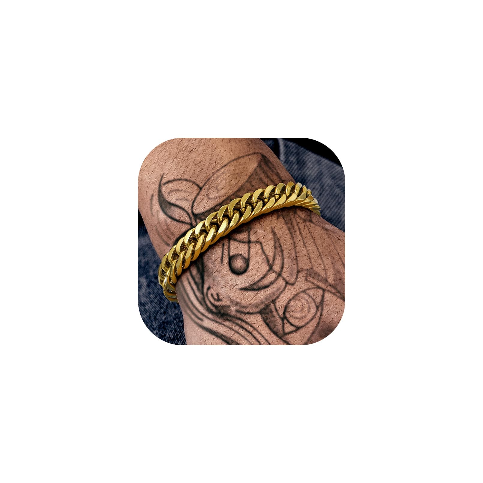 Richsteel Cuban Link Chain Bracelets 8/12/17mm Width Stainless Steel Chain Wrist Bracelets for Men, 7.4/8.2/9 Inch Length Classic Jewelry for Christmas/Valentine's Day/Birthday