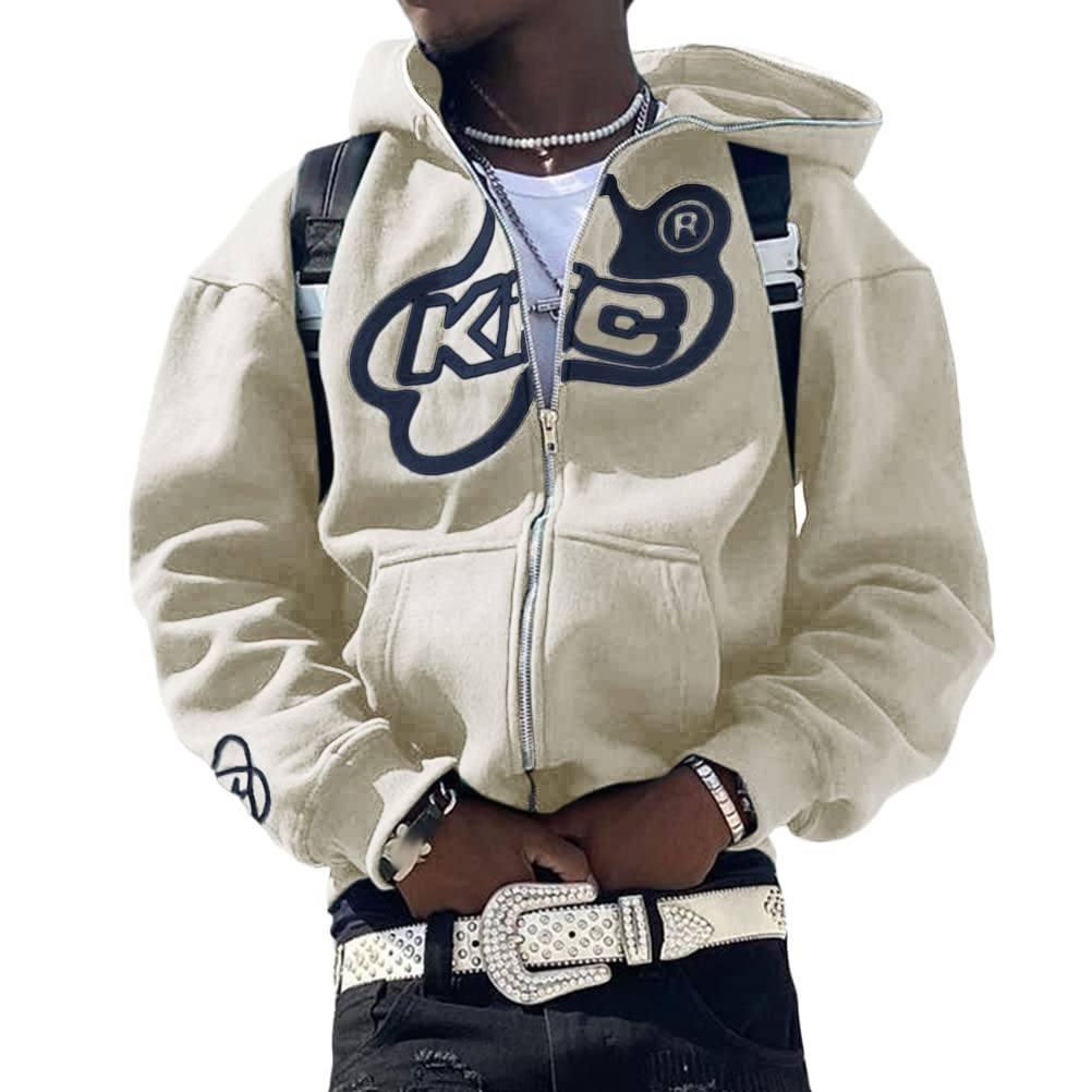 ORANDESIGNE Felpa con Cappuccio con Stampa da Uomo Manica Lunga Hip Hop Pullover per Coppie Giacche Casual Felpa Gotico Harajuku Streetwear A Bianco XS