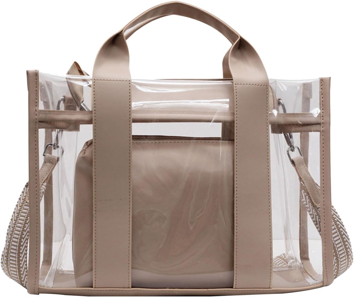 WREWING Clear Tote Bags for Women, Crossbody Bag with Adjustable Straps, Handbag with Small Purse for Travel Work Sport