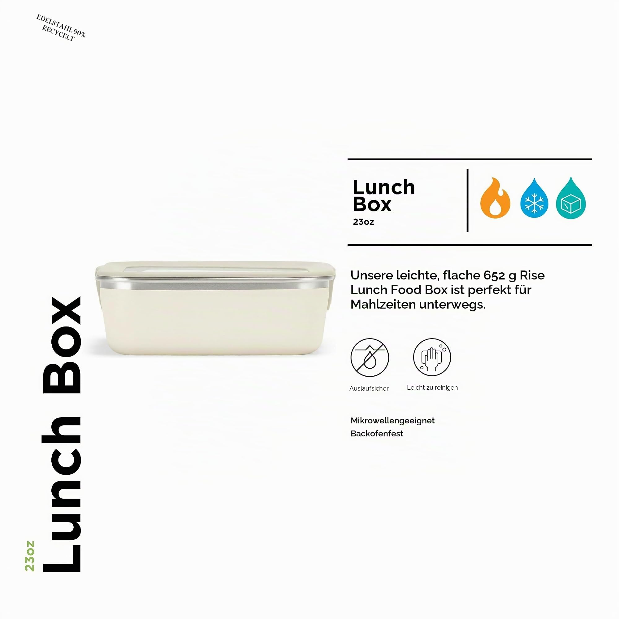Klean Kanteen Rise Lunch Box Brotdose aus Edelstahl in der Farbe Tofu, auslaufsicher, 592ml, 1010621