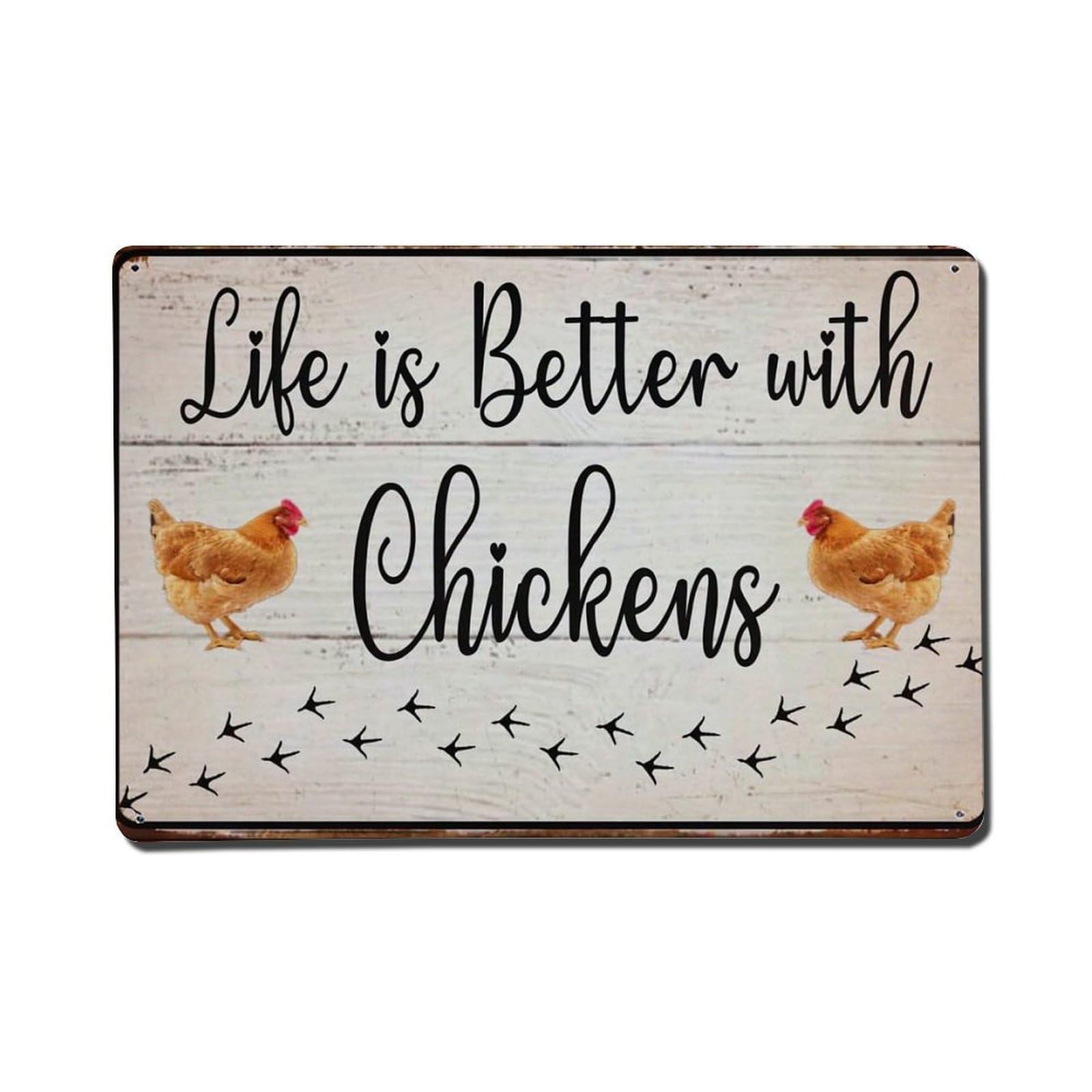 Life Is Better With Chickens Retro Metal Tin Sign, Vintage Metal Poster for Home, Gaming Room, Studio Workshop,Bar,Garage Wall Art Decor 8x12 Inch